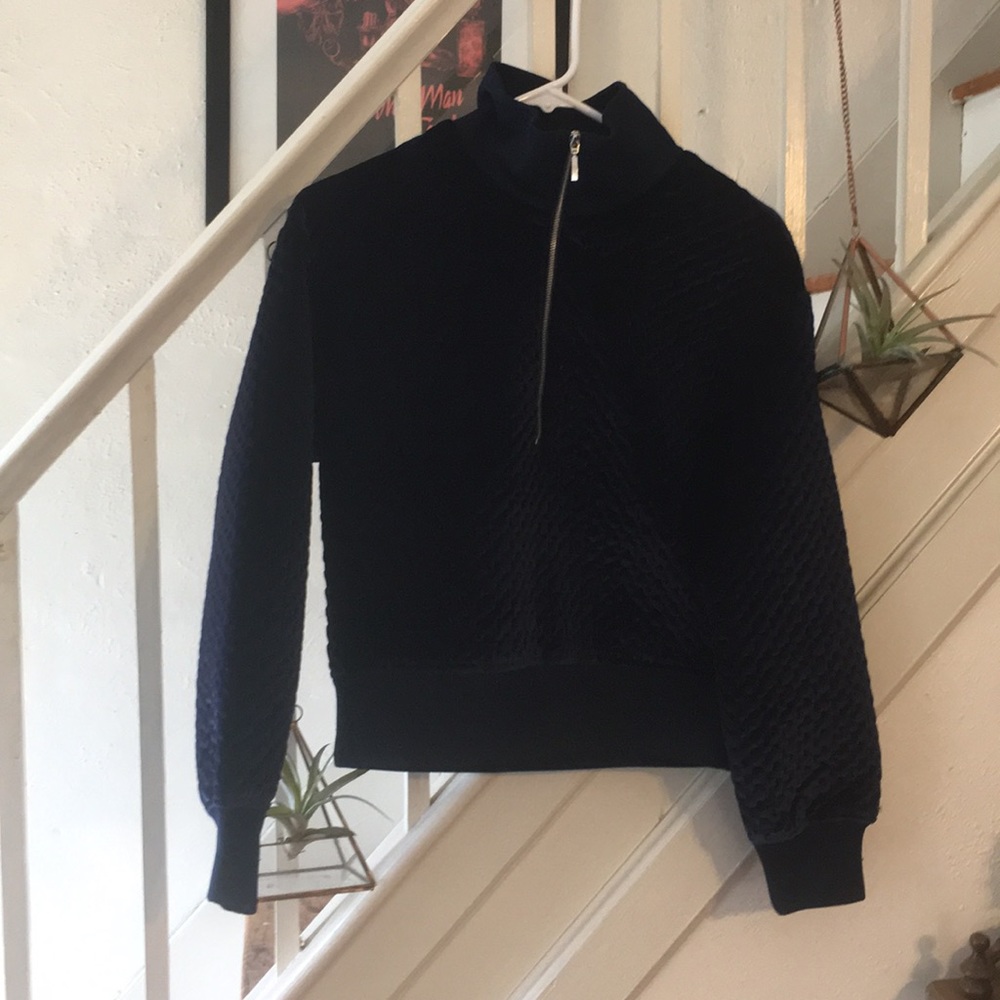 NWT Club Monaco Navy velour quarter zip sweatshirt - Picture 5 of 7